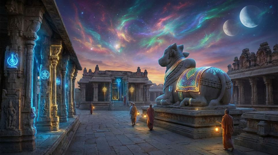 Close up of the famous hanging pillar at Lepakshi Temple, Andhra Pradesh